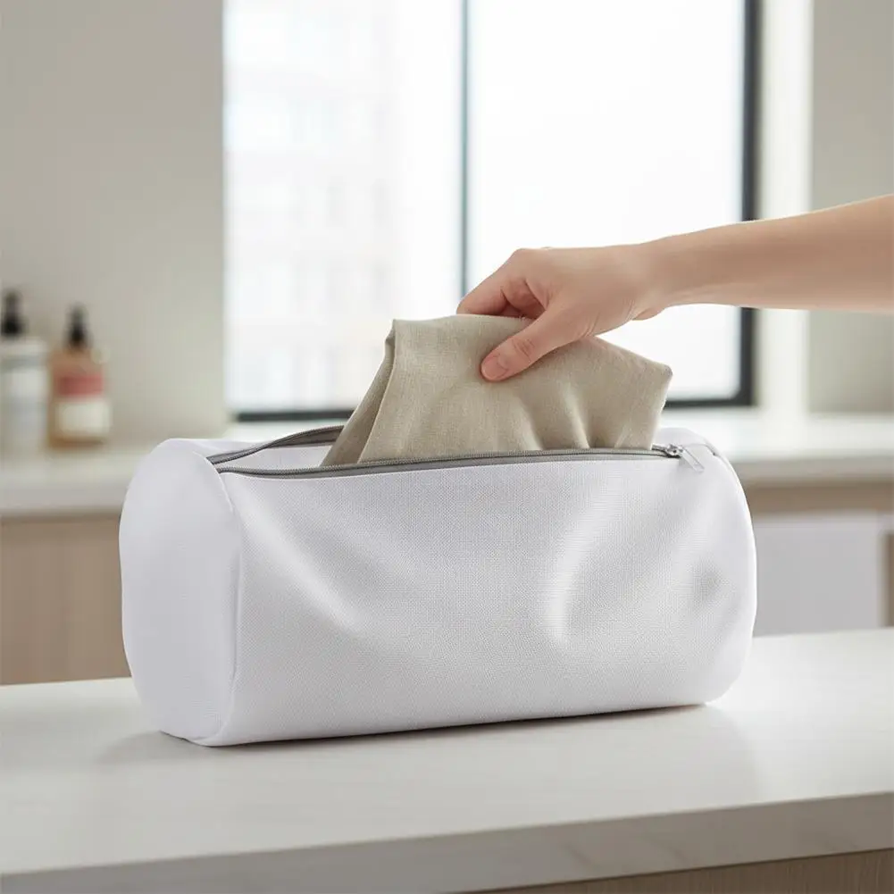 Cylindrical Mesh Laundry Bag Versatile Shoe Washing Bag for Washing Machine Delicate Clothes Bra Socks Protective Bag Y3X7