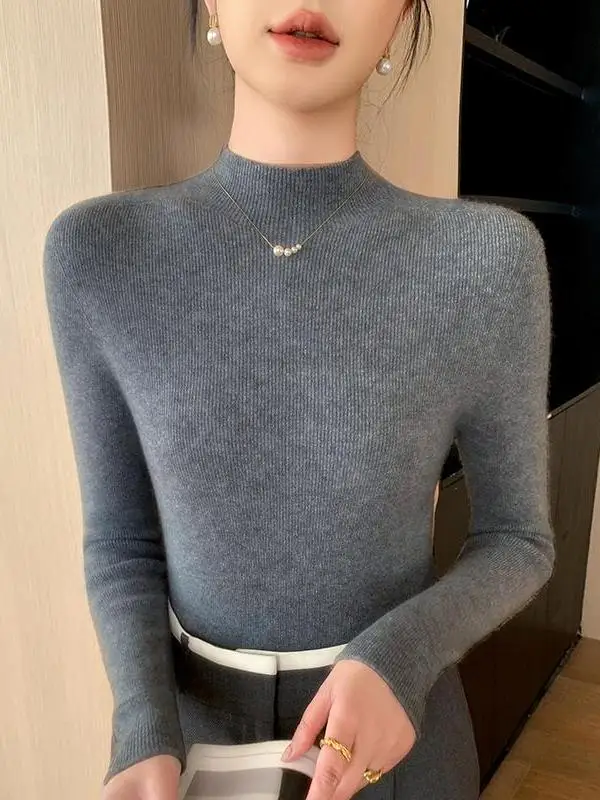 Ele المرأة محبوك رداء علوي من الصوف سليم صالح f عالية طوق قاعدة irt الخريف الشتاء جديد Sle ملابس داخلية أعلى Quali Faion #5