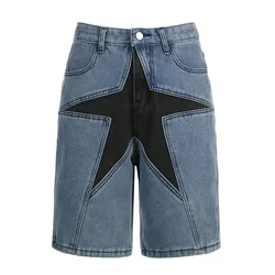 2024 New European and American Men's Street Fashion Loose Shorts Five-pointed Star Pattern Mid Waist Baggy Jeans Straight Pants