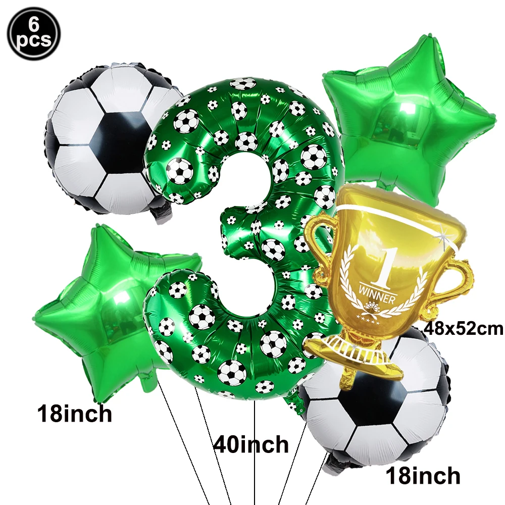 6 Stück/1 Set Fußball-Ballons Geburtstagsparty-Zubehör 40 Zoll Zahlen-Ballon-Set Fußball-Trophäen-Ballon Babyparty-Dekoration – Detail 4
