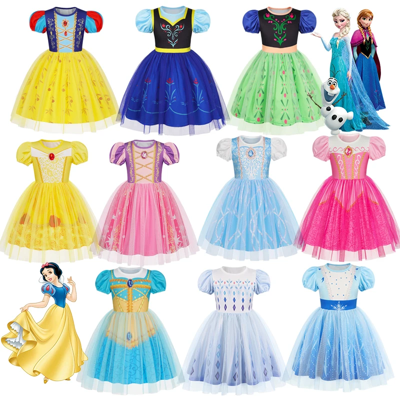 Colección de disfraces de princesas inspirados en Elsa, Anna, Bella y Blancanieves para niñas, para Halloween y fiestas de cumpleaños.
