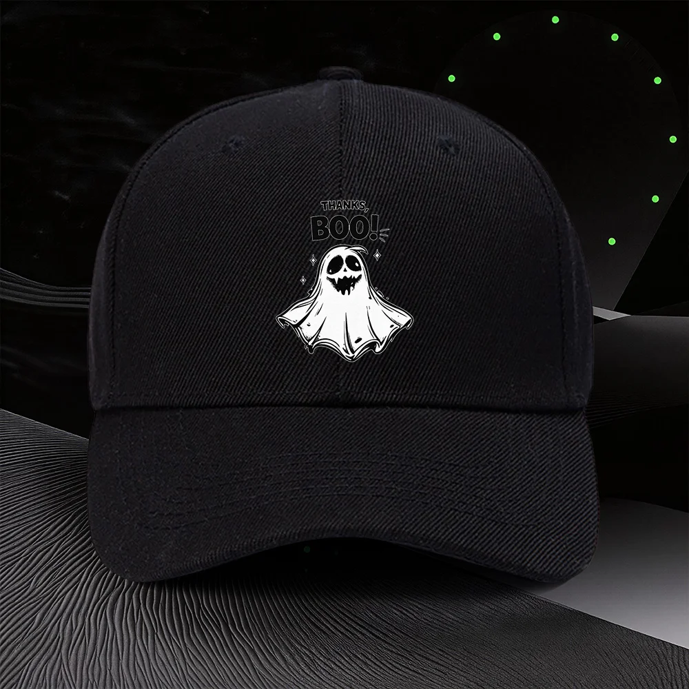 Gorro Azul Ajustable con Estampado de "Thanks Boo", Estilo Deportivo Unisex para Exteriores, Regalo Ideal para Fiestas de Halloween, Eventos Temáticos