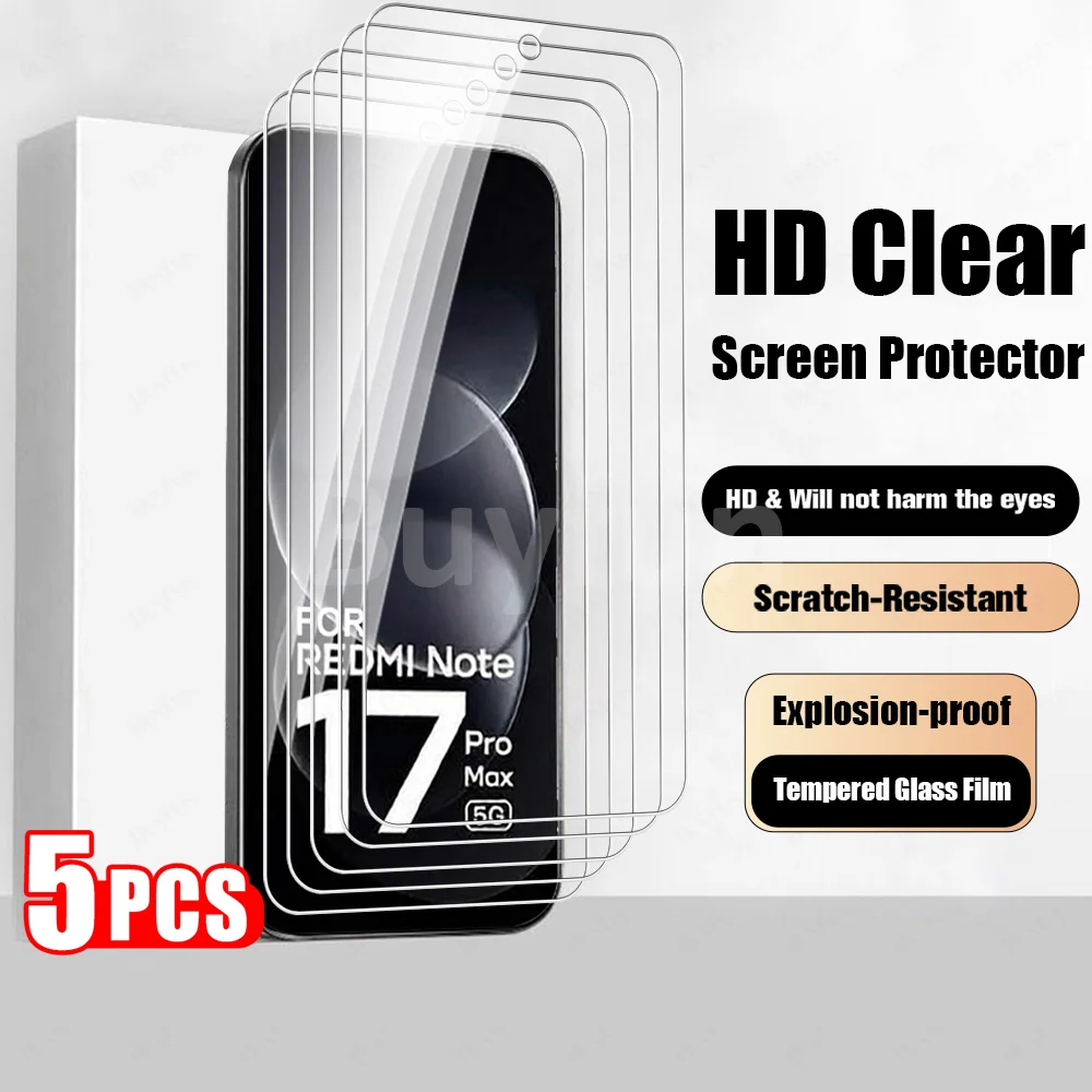 5PCS For Xiaomi Redmi Note 17 Pro Max Screen Protector 9H Tempered Glass Film Redmi Note17Pro Max 17Pro Note17 4G 5G Global 2026