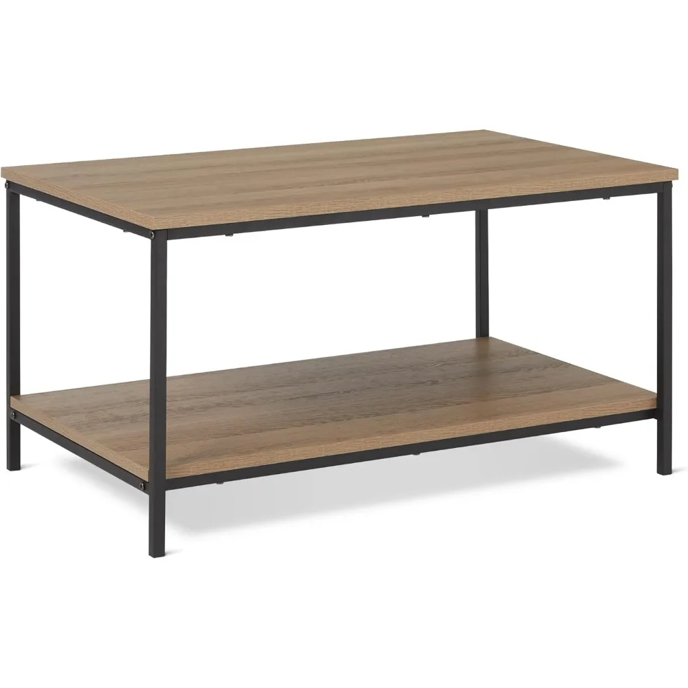 

Rectangular Coffee Table with Bottom Shelf, Modern Living Room Center Table, Wooden, 19.9" D x 31.5" W x 16.5" H