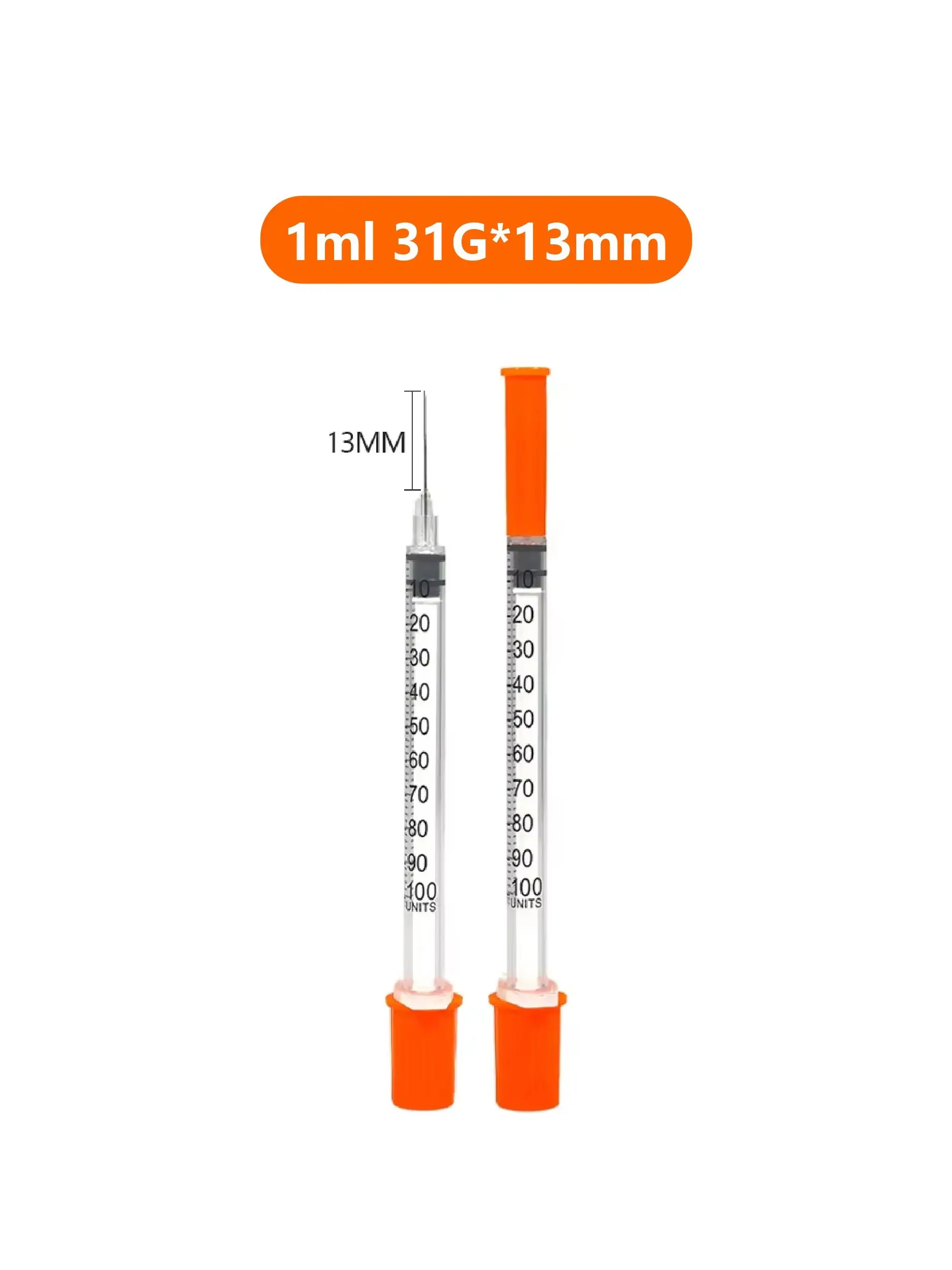 100 Stück 1 ml 31G 13 mm sterile Insulinspritze mit 1/2-Zoll-Nadel, einzeln verpackt für den Einsatz bei Tieren und im landwirtschaftlichen Betrieb – Detail 2