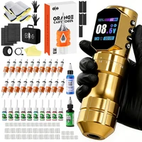 Kit de Máquina de Tatuar DM Negro/Dorado, Pluma de Tatuar Inalámbrica con Carrera Ajustable, Motor Sin Núcleo, con Jabón Azul para Tatuar y Tinta para Tatuar