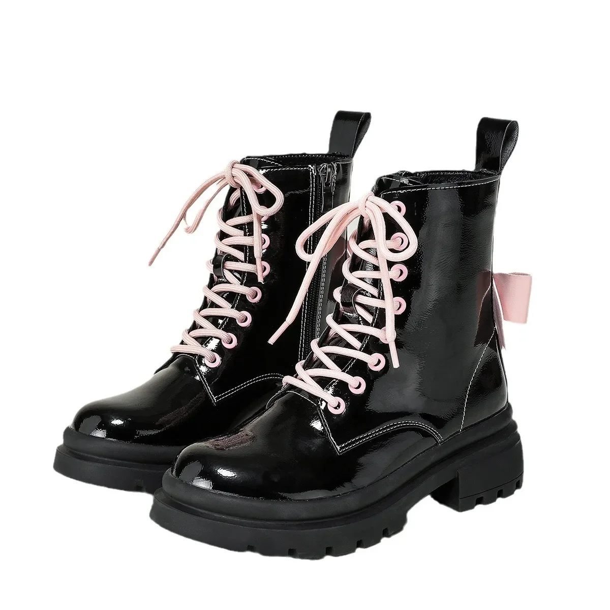 Niche sweet cool Doc Martens Fall/winter bow ankle boots heightening platform motorcycle boots for women