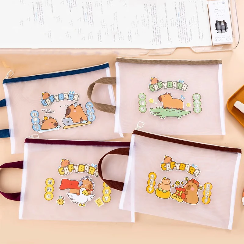 

Cute Cartoon Capybara Transparent File Bag Students Information Bag Large-capacity Test Paper Storage Bag Stationery Bag