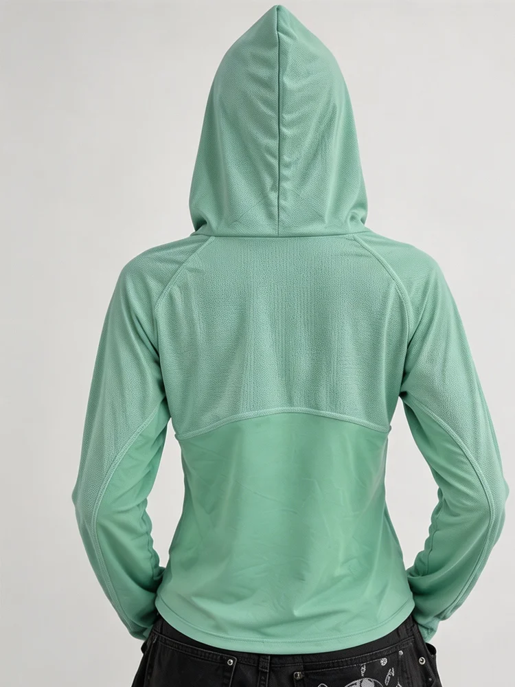 Winter Women Y2K Streetwear Mint Green Hooded Long Sleeve Slim Fit Lightweight Breathable Pullover Top Casual Sports Hoodie Wear - view 2