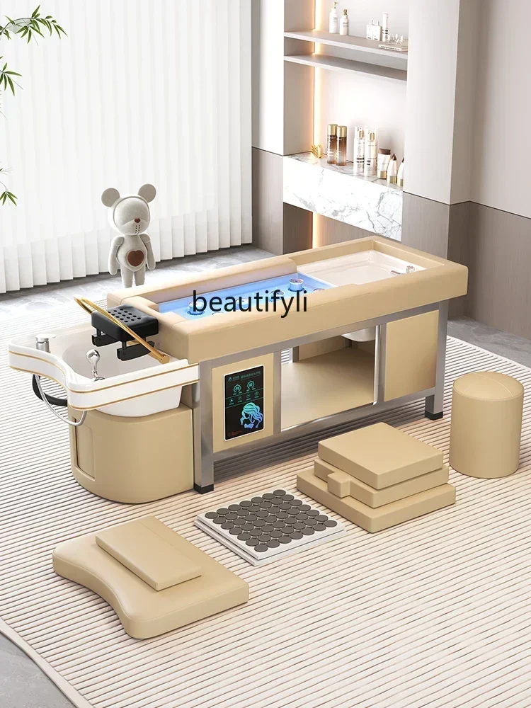

Moxibustion Foot Bath Integrated Ceramic Steel Frame Shampoo Chair Water Circulation Fumigation Beauty Salon Head Therapy Bed