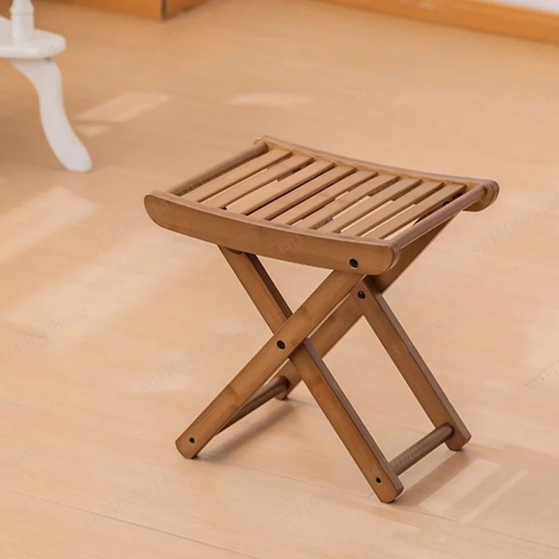 

Natural Bamboo Folding Shower Stool, Portable and Storage Bathroom Stool