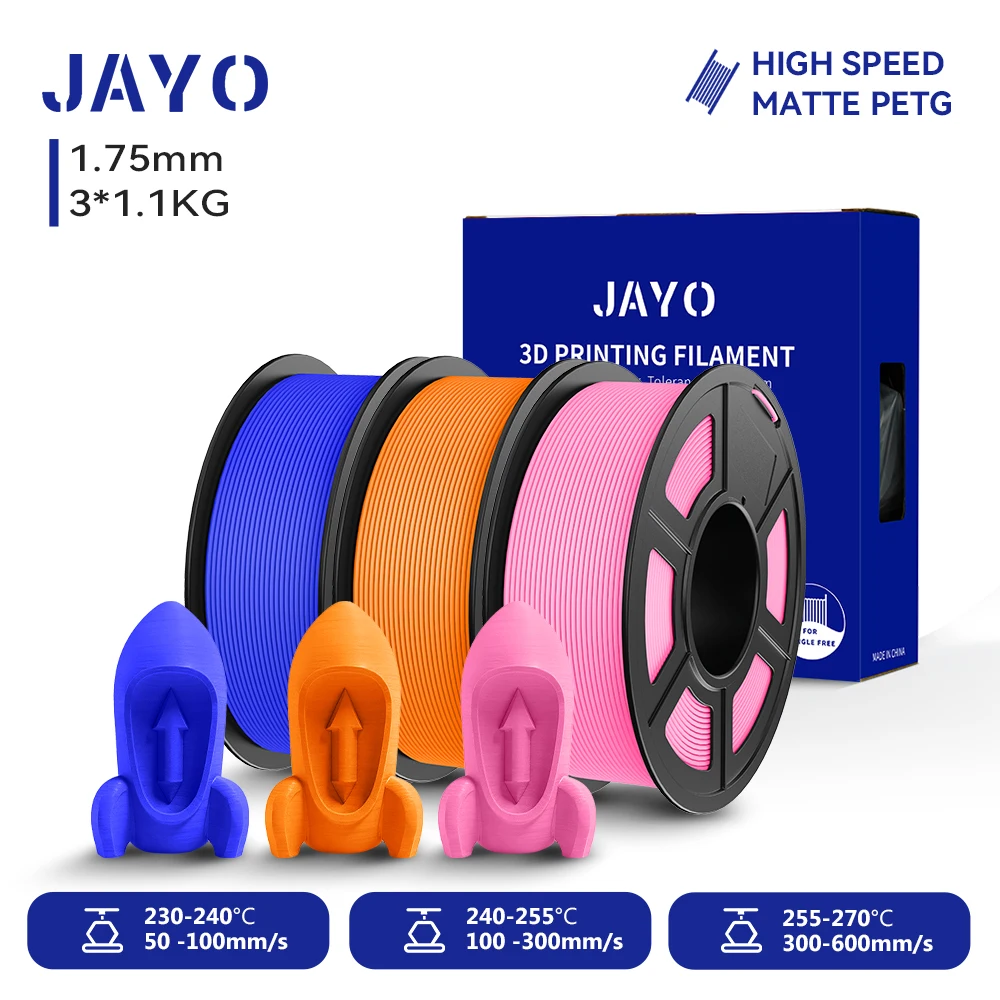 JAYO 3Rolls 3D PETG / Hoge snelheid mat PETG 3D-filament 1,75 mm 30 mm/s - 600 mm/s Printbereik PETG 3D-printerfilament voor 3D