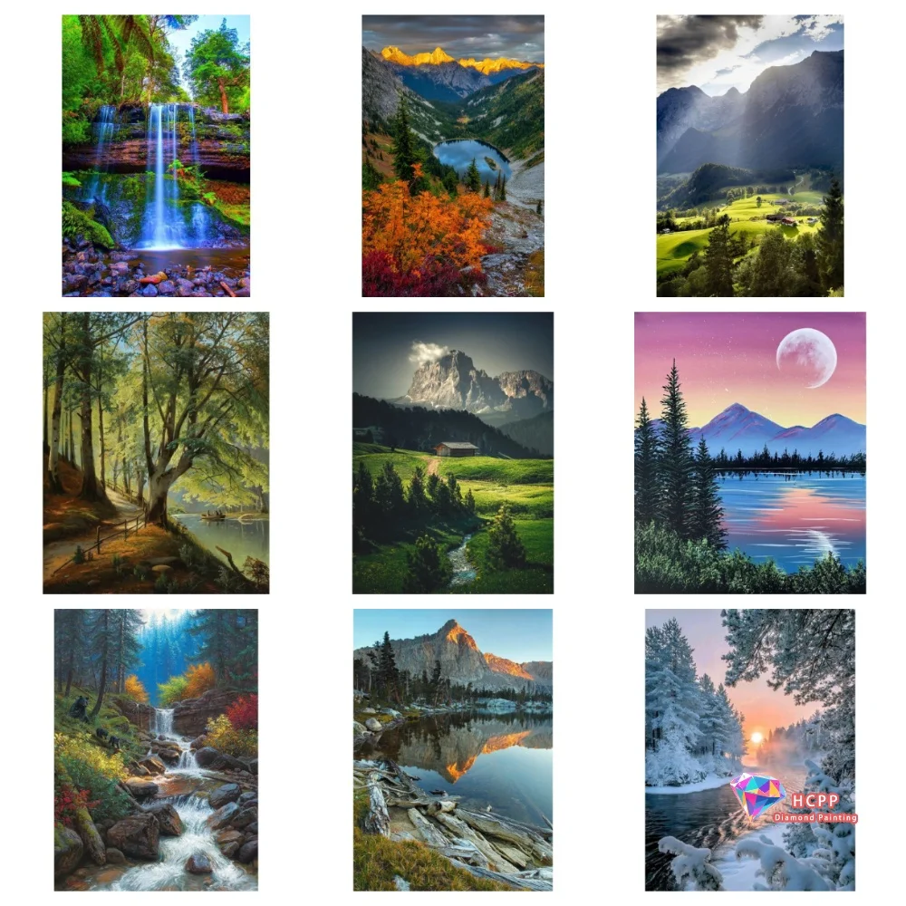 Natürliche Landschaft Mosaik Quadrat Runde Malerei Diamant Kunst Kreuz Stich Kit Seen Berge Bäume Blumen DIY 5D Dekoration Geschenk