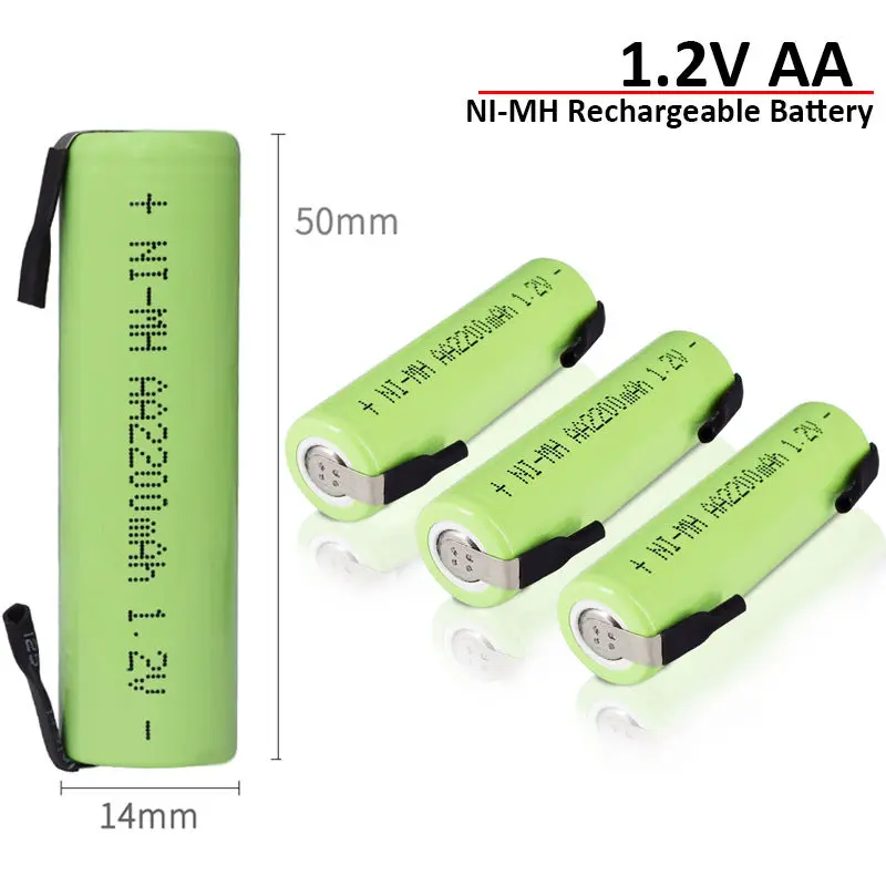 1,2V AA Wiederaufladbare Batterie 2200mAh mit Schweißlaschen NiMh-Zelle Grüne Hülle für Philips Elektrorasierer Braun Zahnbürste