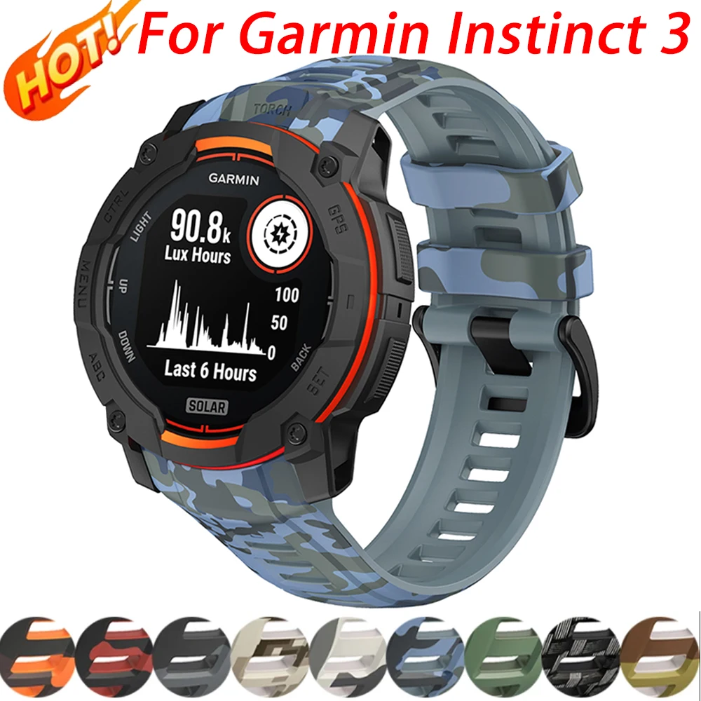 Image of Silikonarmband für Garmin Watch Instinct 3 45 50 mm, Sport-Armband mit Tarnmuster für Watch Instinct 3, Armband-Zubehör