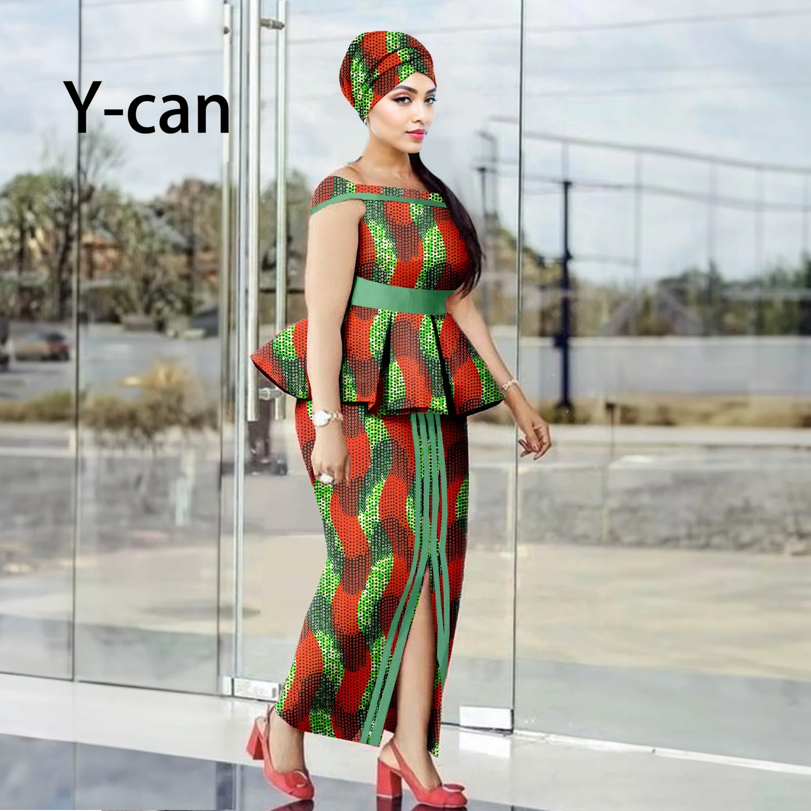 

Dashiki African Clothes for Women Ankara Print Top Slip Skirt with Headwrap Bazin Riche Elegant Lady Wedding Outfit Y2326010