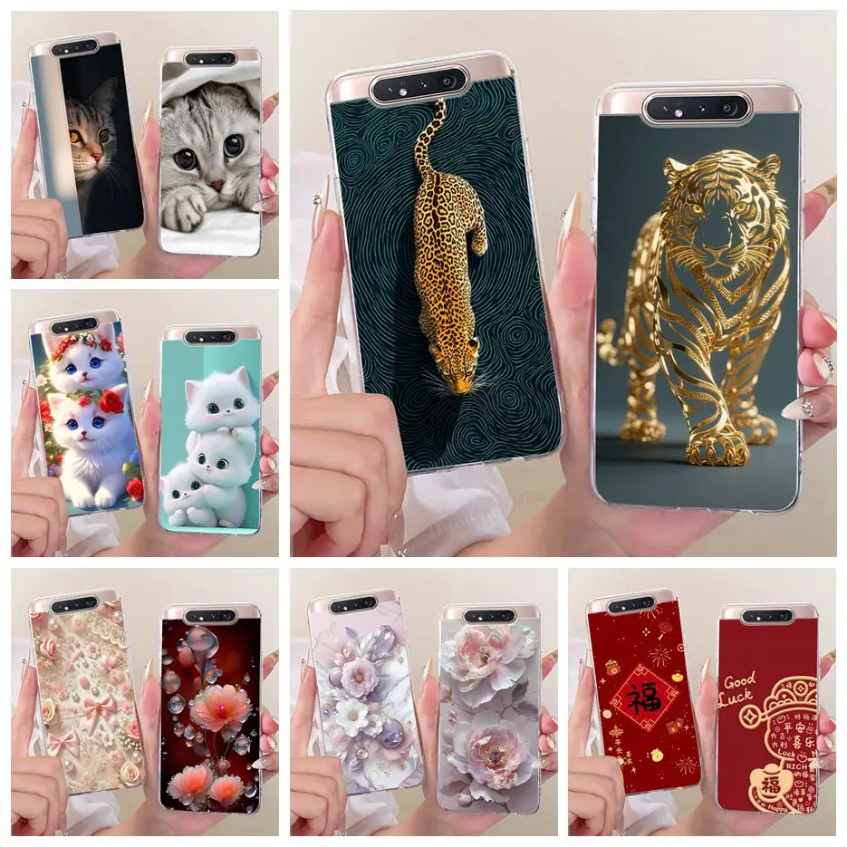 Funda para Samsung Galaxy A80 SM-A805F, diseño de leopardo y tigre, cubierta suave y delgada para Samsung A80 A 80 GalaxyA80 Fundas