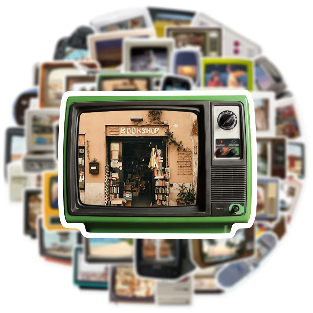 50개 빈티지 TV 세트 컴퓨터 아트 그래피티 스티커 레트로 데칼 DIY 전화기 냉장고 노트북 스케이트보드 여행가방 방수 장난감
