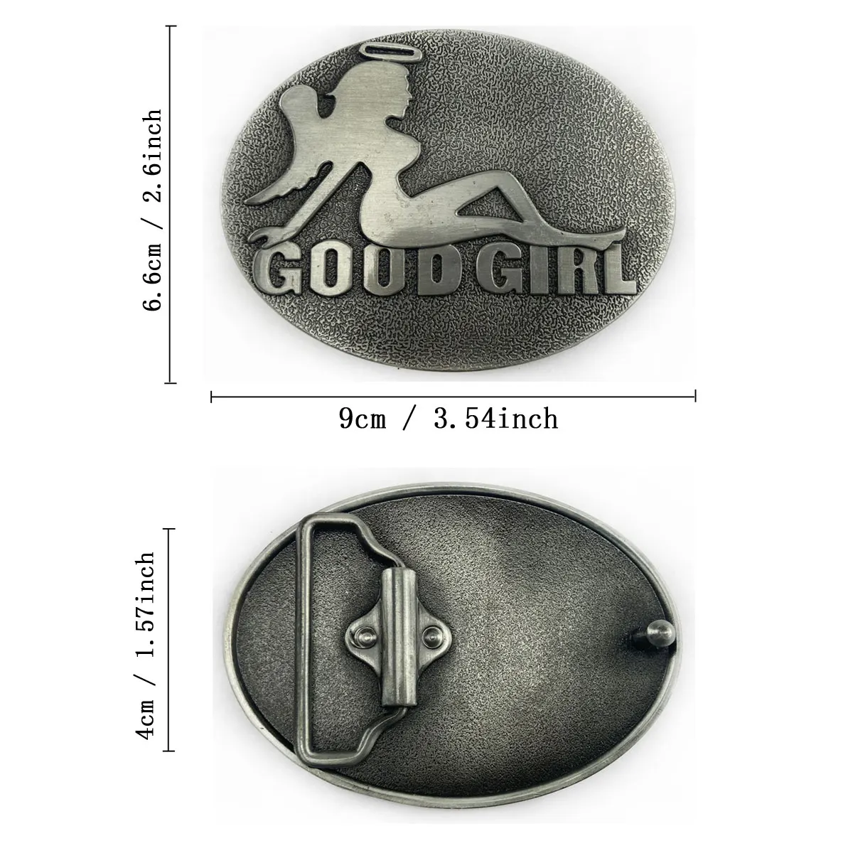 Antique Silver Good Girl Angel Wing Figure Belt Buckle Western Cowboy Biker Punk Oval Belt Buckle Fashion Jeans Belt Accessory