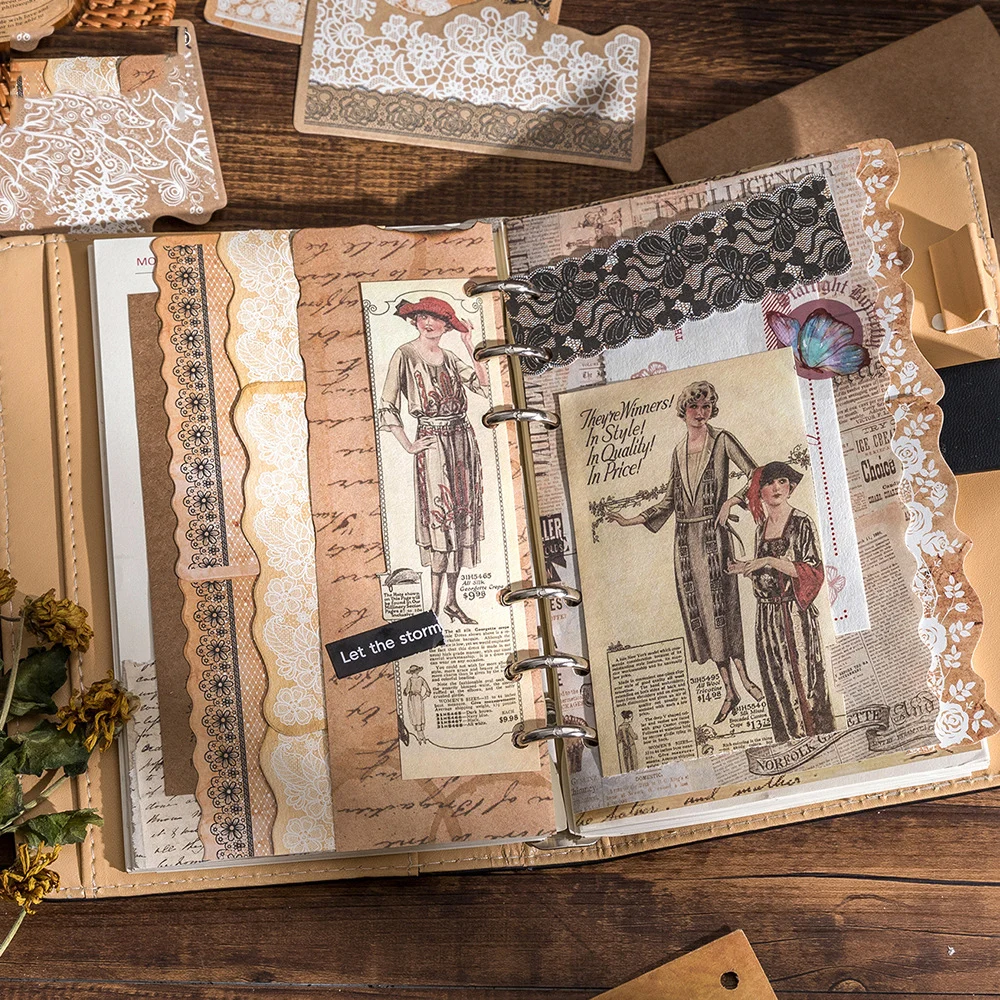 Vintage Lace Collection Series Retro Lace Flower Border Landscape Sticker Creative DIY Journal Material Collage Stationery