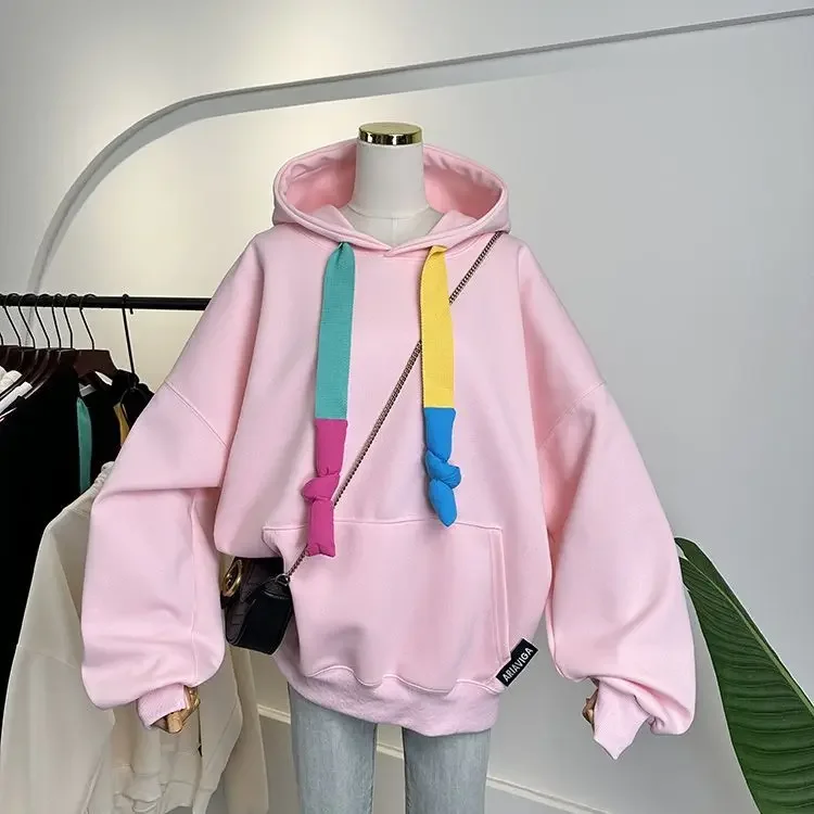 Large candy colored oversized top, trendy and stylish,  mid to long length loose hooded sweatshirt  zip hoodie  winter clothes