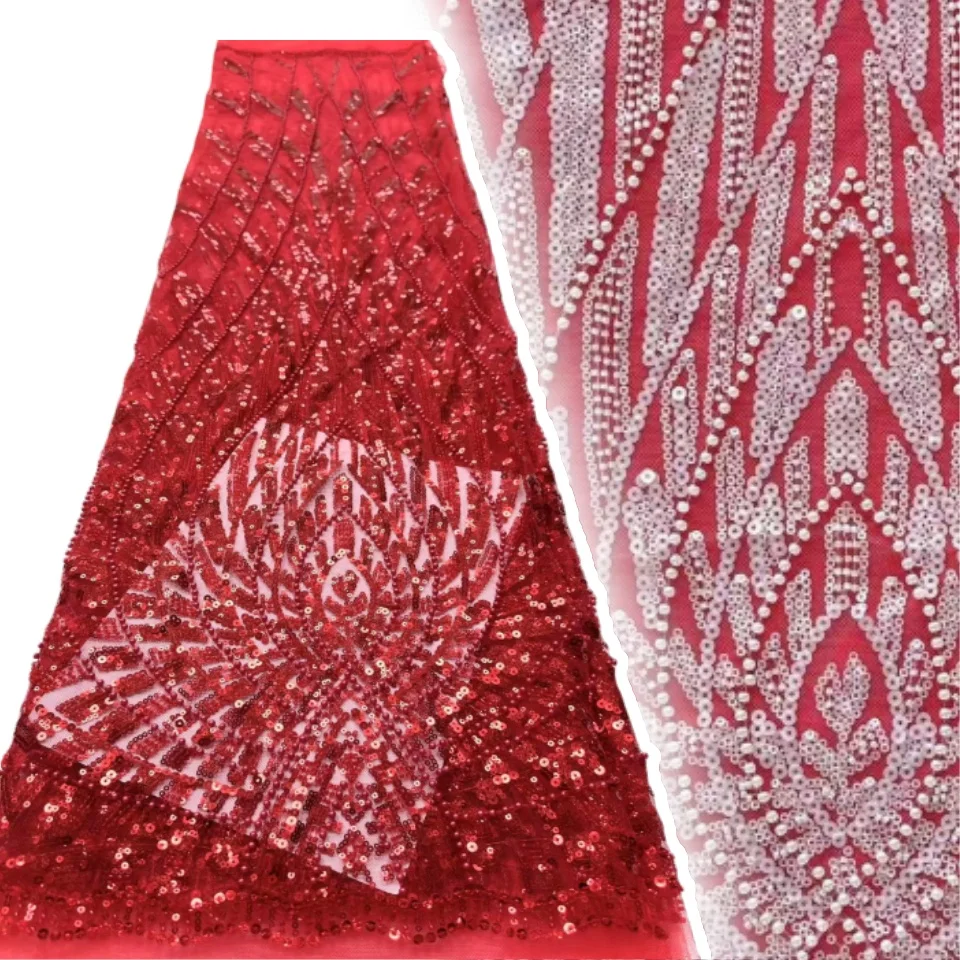 

Hot Sale African Beaded Lace Fabric French Bridal Sequin Lace Fabric Fashion Nigerian Tulle Lace Fabric Party Dress Sewing 1129
