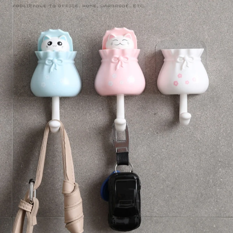 

2PCS Creative Cute Cat Hook Seamless Dormitory Bedroom Door Hangers Hooks Key Umbrella Towel Cap Coat Rack Wall Decoration Hook