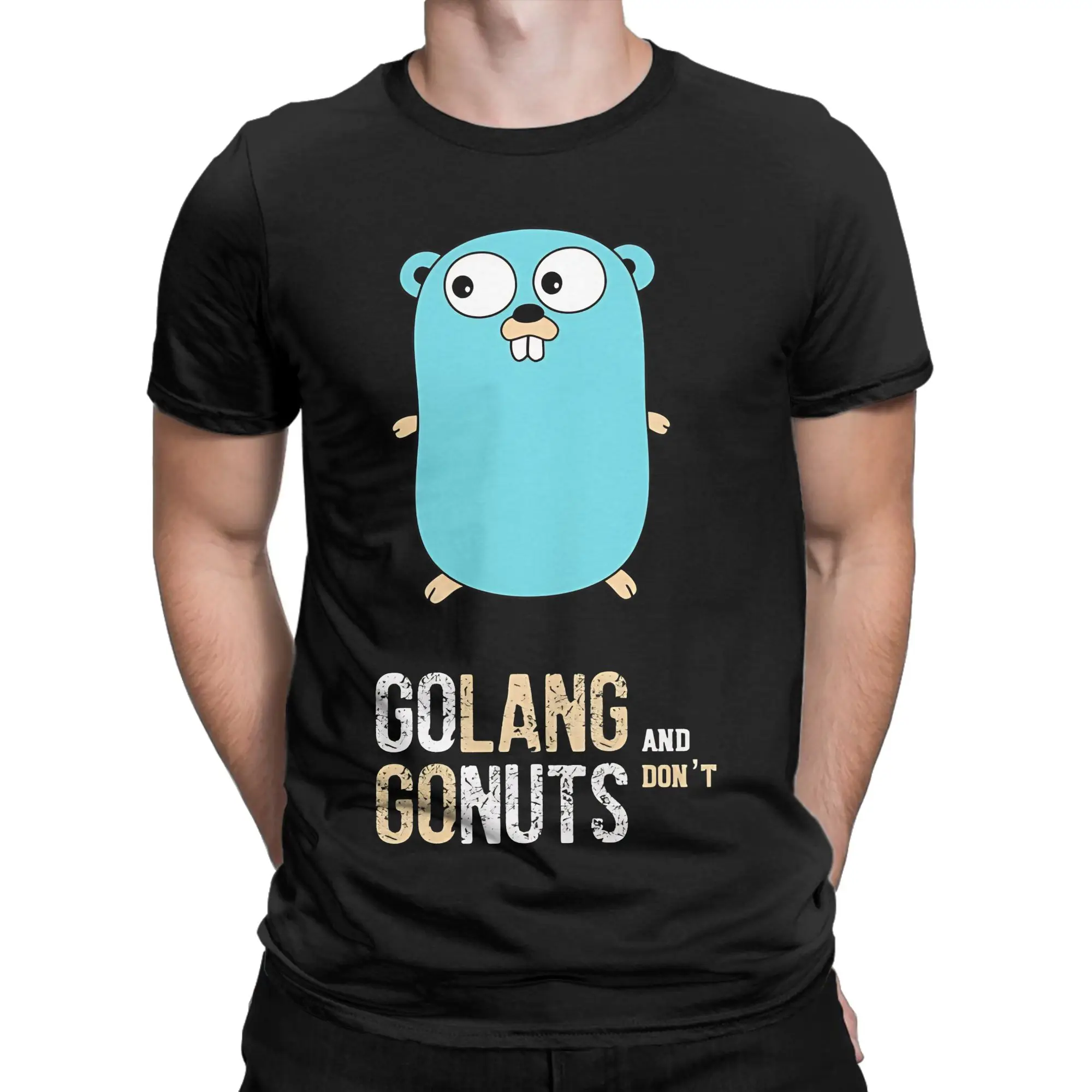 Golang and dont go nuts Funny 100% Cotton T-Shirt gopher Tops Tees For Men