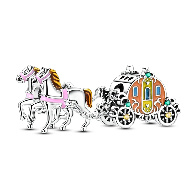 

925 Sterling Silver White Horse Pumpkin Carriage Charms Beads For Women Fit Original Bracelet DIY Jewelry Gifts