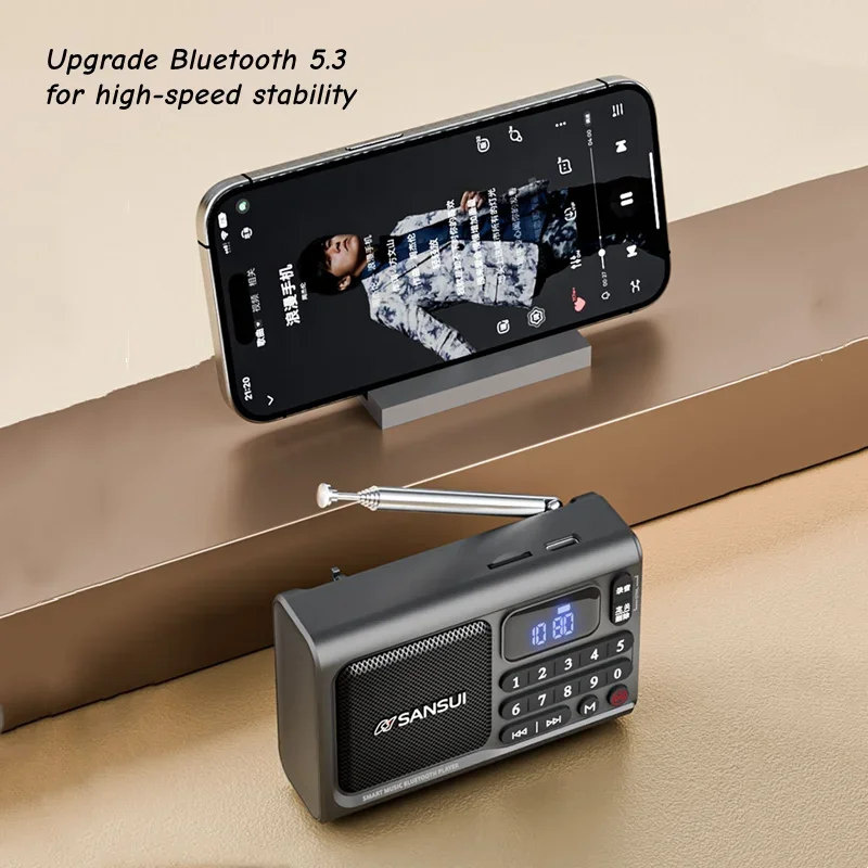 Sansui Mini Krachtige Bluetooth Speaker Recorder Zware Bas Soundbar Hifi Lossless Muziekspeler Ondersteuning FM TF Card U Disk Walkman