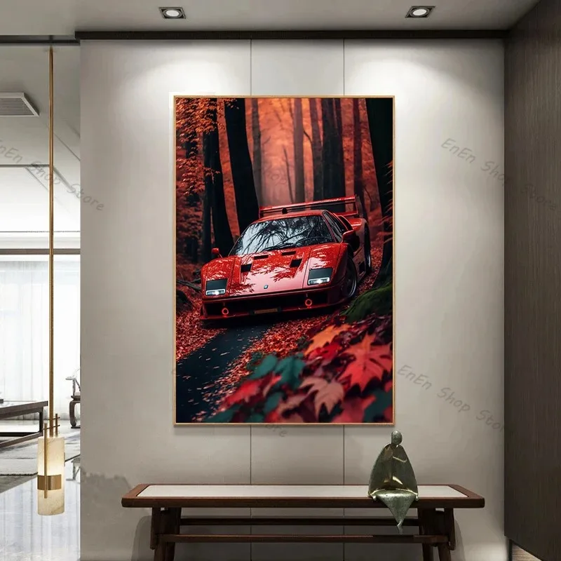 Red and Black Ferraris-F40 Luxury Car Posters and Prints Canvas Painting Wall Art Pictures Modern Office Living Room Home Decor