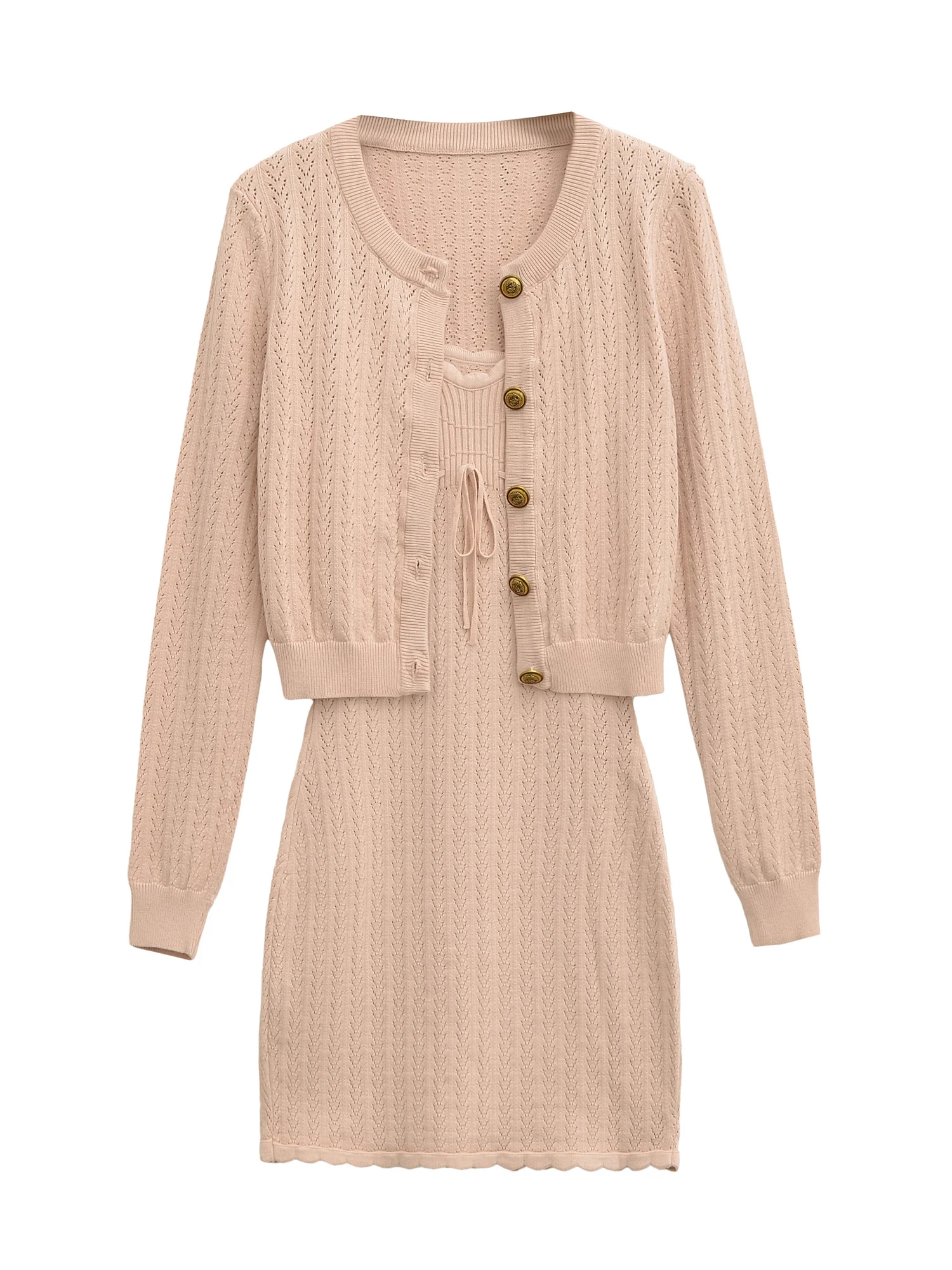 

Женский облегающий вязаный открытый кардиган в стиле ретро, комплект из двух предметов Dr, универсальный комплект V-Ne French Sle, осенний комплект Faion