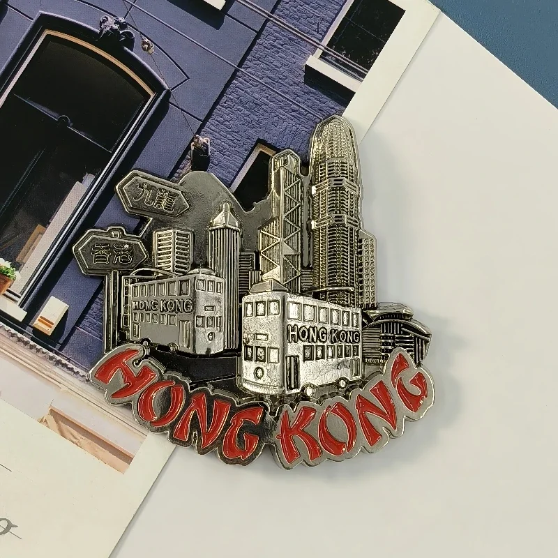 Victoria Harbour Kowloon Refrigerator Magnet Metal Hong Kong Souvenir Hand-painted Home Decor Fridge Sticker Gifts Collection