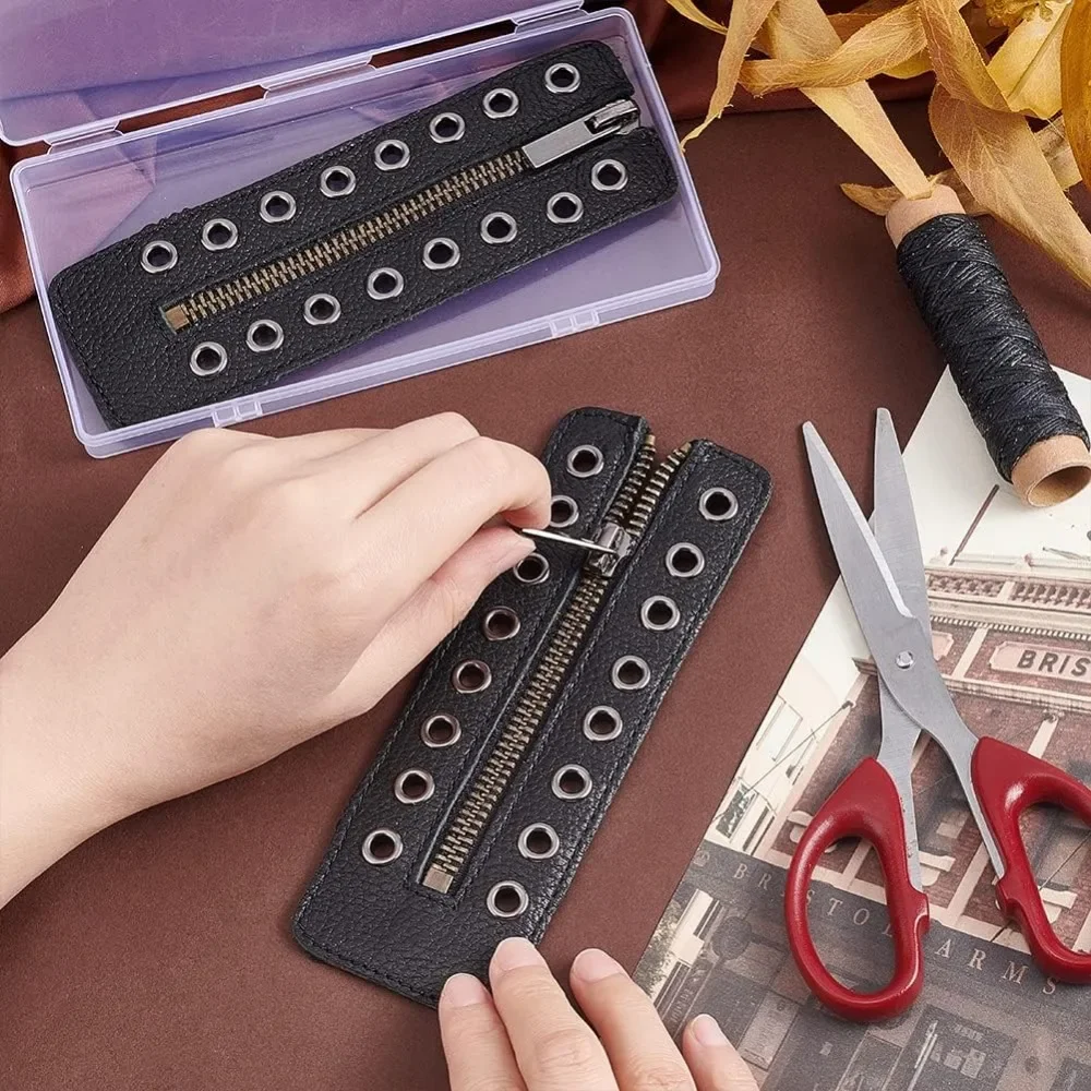 Leather Lace-in Boot Zipper Inserts, 6.1 x 2.1 Inch 8 Metal Eyelets Zipper Boot Laces Black No Tie Shoe Laces for Adults Men