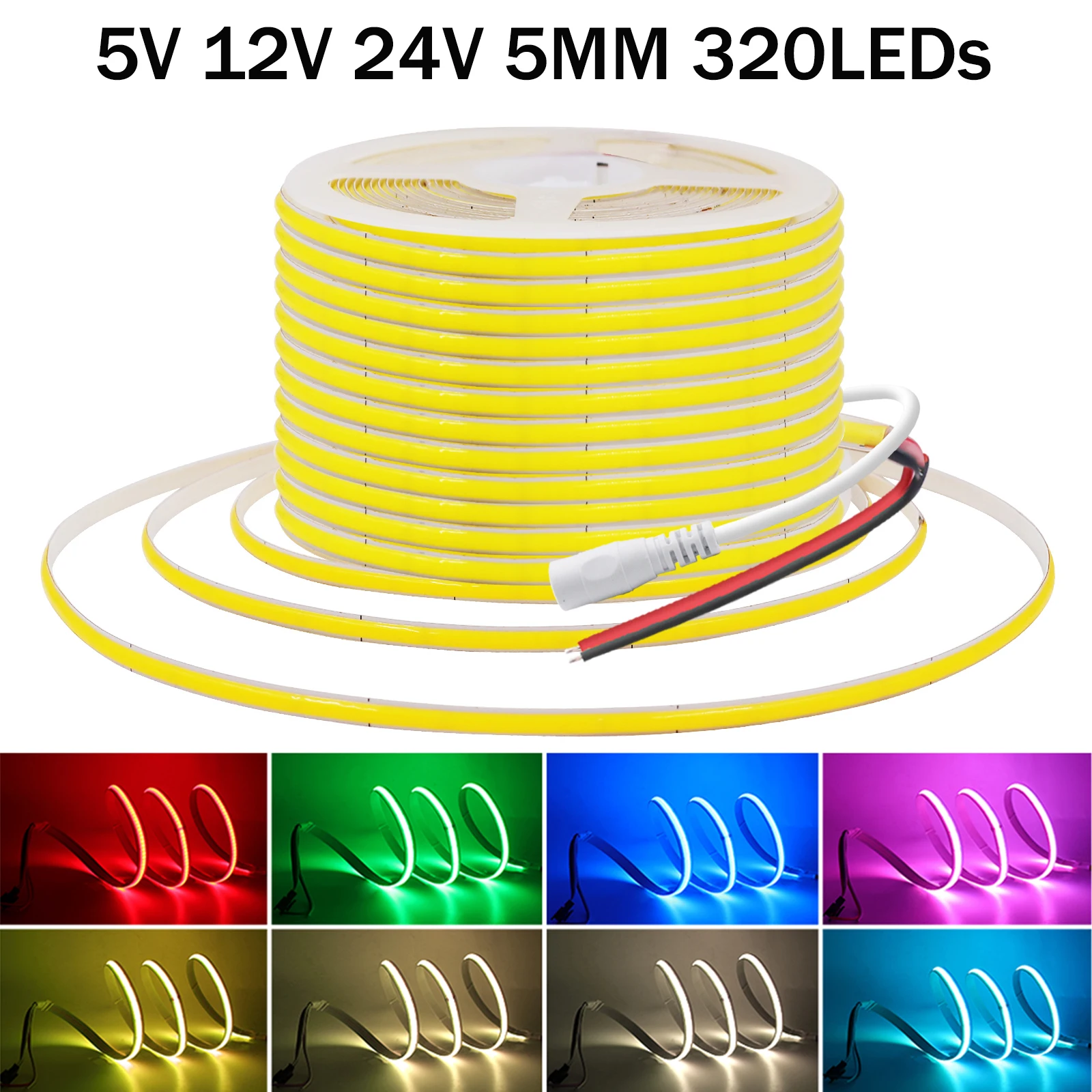 

5mm Width COB LED Strip Light 5V 12V 24V Flexible COB LED Tape 320LEDs High Density Linear Light COB Lights