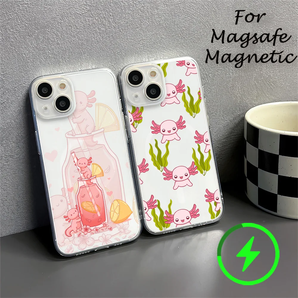 Axolotl Wonders Coque Phone Case For IPhone 15 14 13 12 11 Transparent Magnetic Suction Cover