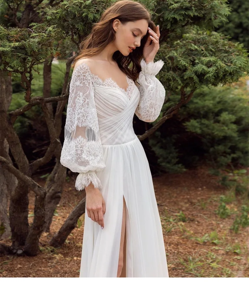 Boho a-line abito da sposa senza schienale con scollo a v profondo robe de mariée abiti da sposa abiti da festa bohémien vestidos de novia