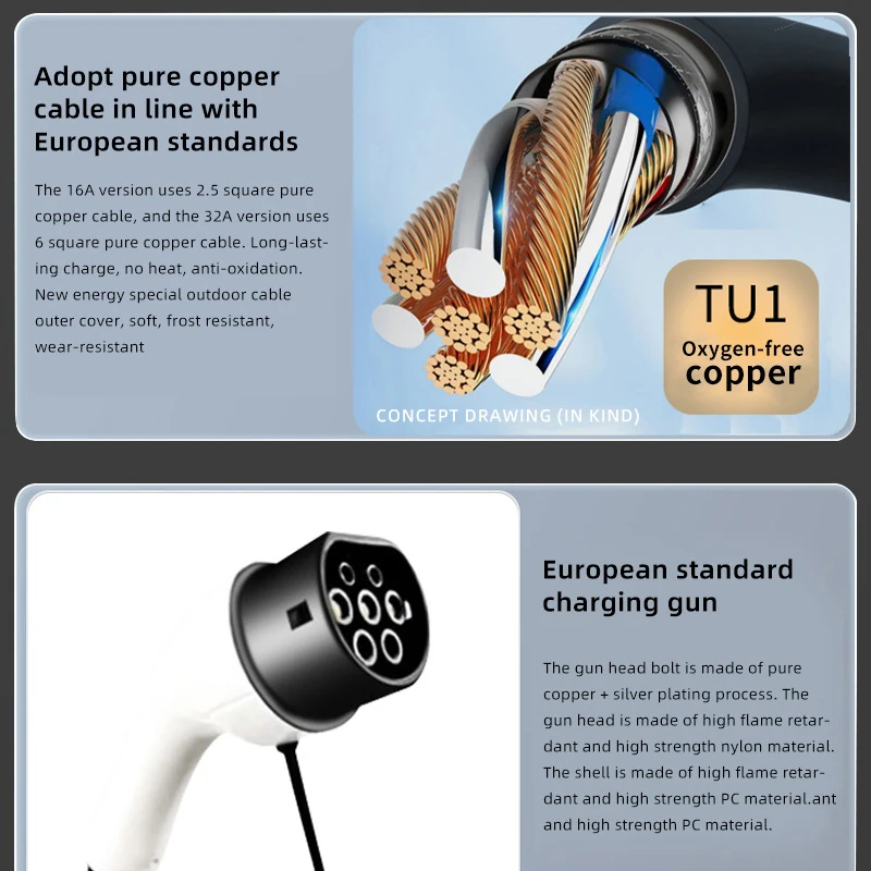 3.5kW Type1 Portable EV Charger 8A-16A Adjustable Schuko Plug 5/3.5M Cable Timing Charging & Dual Temp Protection