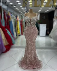 Elegant Pearls Evening Dresses Dubai Design 2024 Mermaid Strapless Long Cocktail Dress Robes De Soiree Beads Wedding Party Gowns