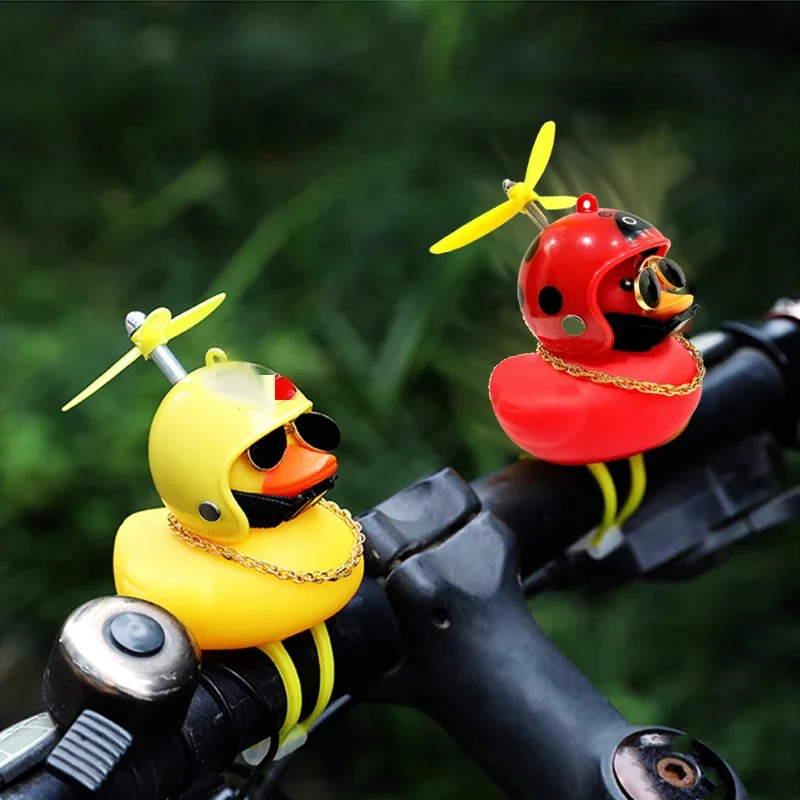 Bicycle Small Yellow Duck Propeller Helmet Standing Broken Wind Ducky Decoration Bike Motorcycle Cycling Ornament Separate Strap