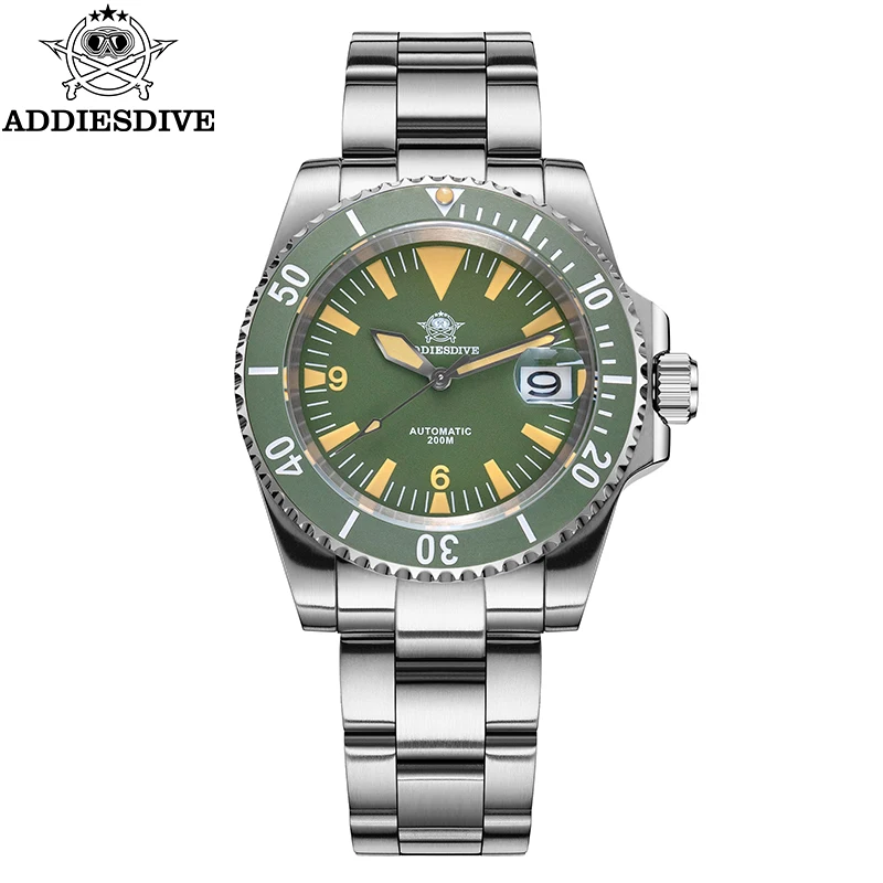 ADDIESDIVE Men Automatic Watch Sapphire 316L Stainless Steel 200M Diver Reloj Hombre Date C3 Super Luminous Mechanical Watches