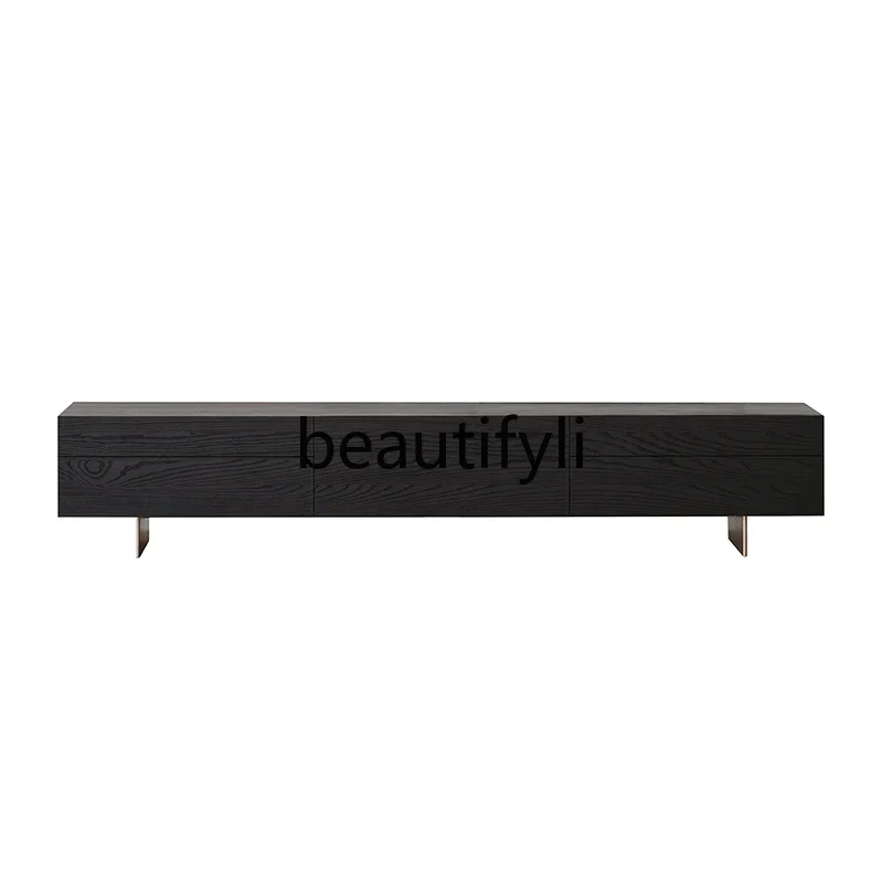 

Walnut TV Cabinet Modern Simple Living Room Solid Wood Black Side Cabinet Japanese Style