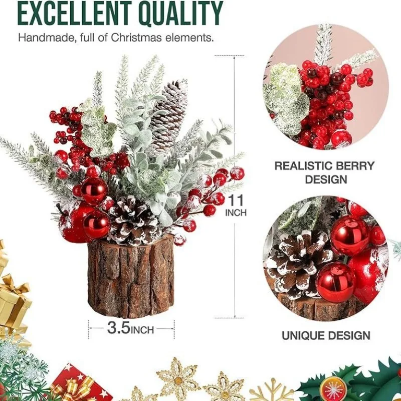 Mini Artificial Christmas Tree Stump Decoration/Christmas Tree Desktop Ornaments, Cute Holiday Decor Home Decoration Ornaments