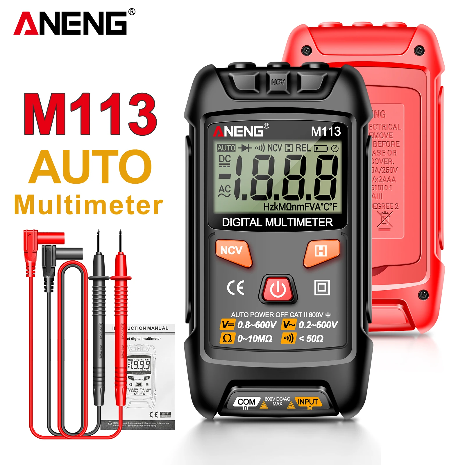 ANENG M113 Pocket Portable Multímetro Tester 1999 Counts Mini Multimeter CAT II 600V AC/DC Voltage Auto Machine Multitester Too