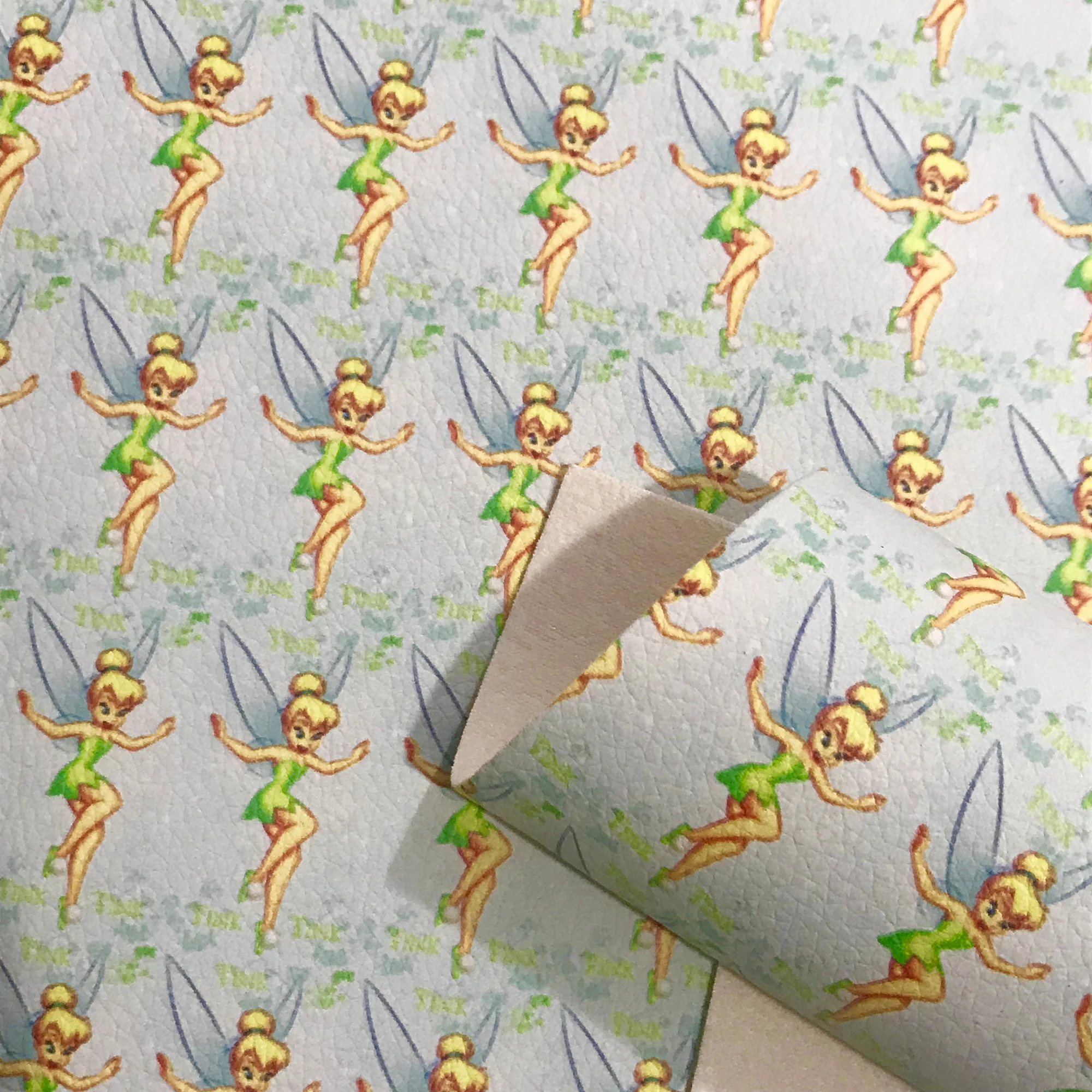 Disney Tinkerbell 20*33cm Faux Leather Sheets Lychee Synthetic Leather Fabric Sheet Making Earrings Bows Crafts Material