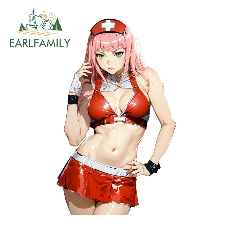 EARLFAMILY 13cm X 7.9cm For Zero Two 02 Sexy Nurse Car Stickers Cartoon Personality Decals Car Accessories Scratch-Proof Decor
