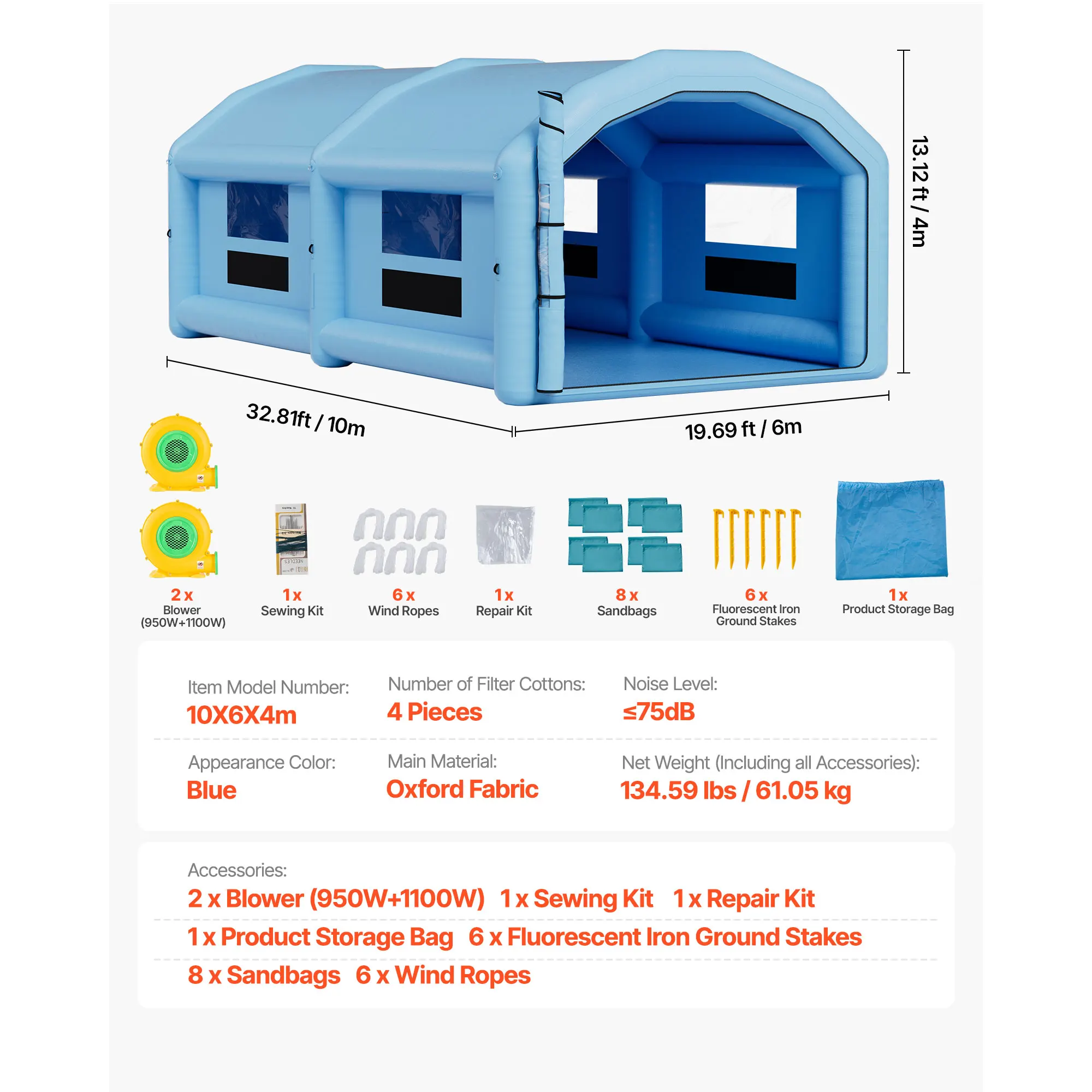 SucceBuy Opblaasbare verfcabine Opblaasbare spuitcabine met krachtig ventilator en luchtfiltersysteem Rond dak met lichthaak
