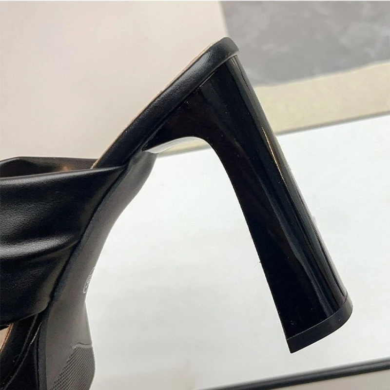 2026Fashion Bow Pleated Platform Slippers Summer New Round Toe Open Toe Anti-slip Wear-resistant High Heels34-42