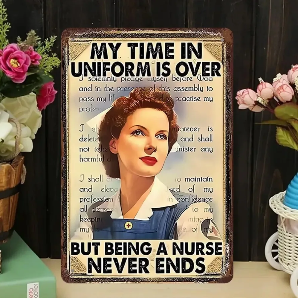 هدية ممرضة وديكور منزلي - لافتة حديد عتيقة من RetroNurseVibe مع اقتباس ملهم #1