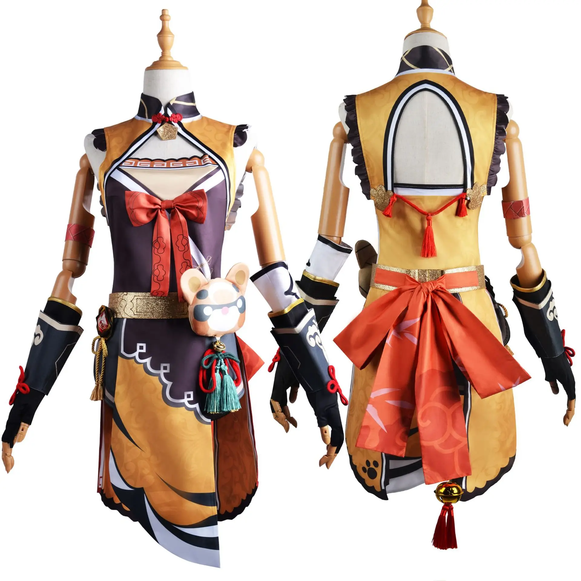 Genshin Kostum Cosplay Impact Xiangling Anime Pakian Kepala Koki Xiang Ling Kostum Women's Dress Halloween Party Dress Uniform